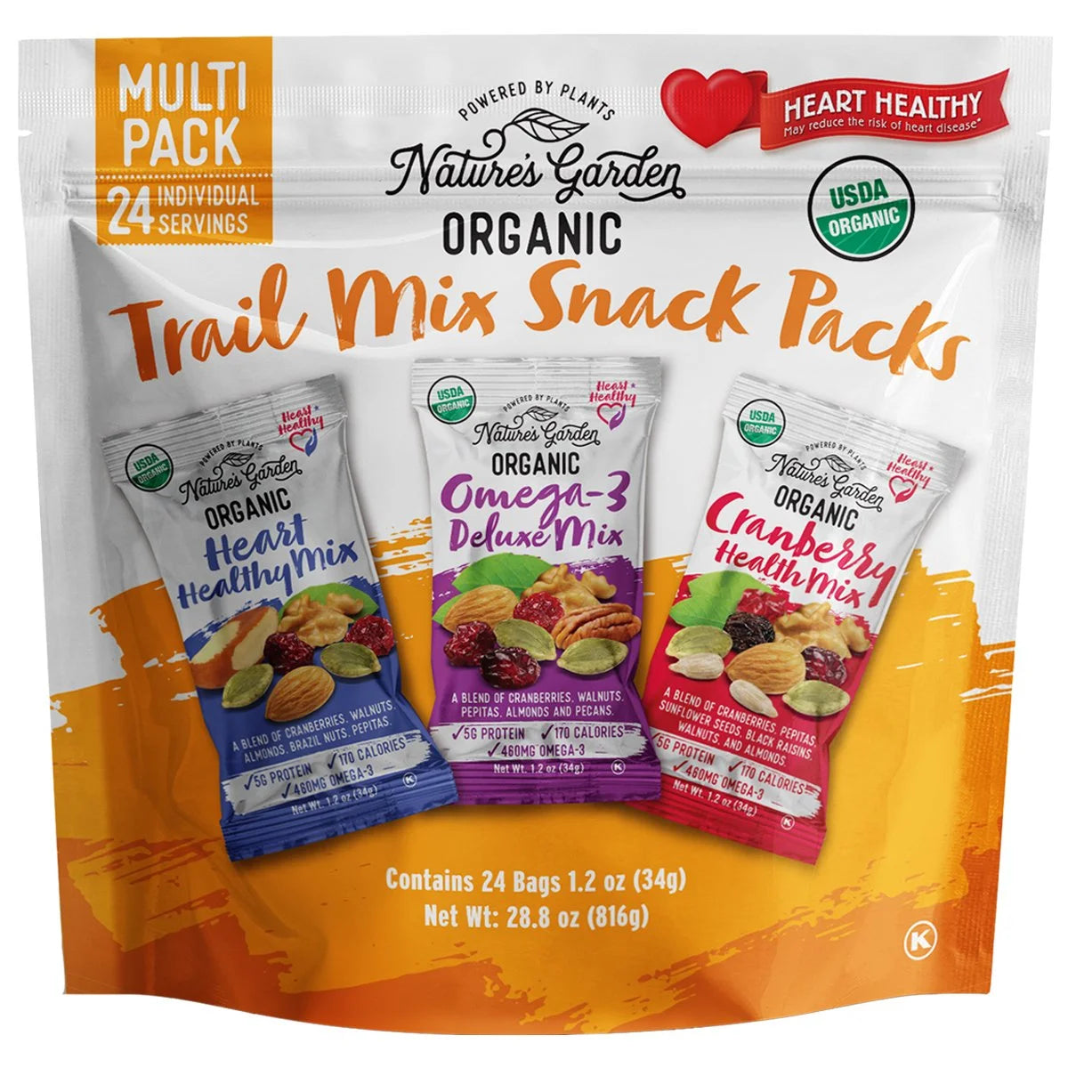 Nature's Garden Organic Trail Mix Snack Packs 28.8oz (Pack of 24)